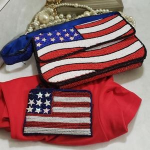 Hand beaded American Flag Purse